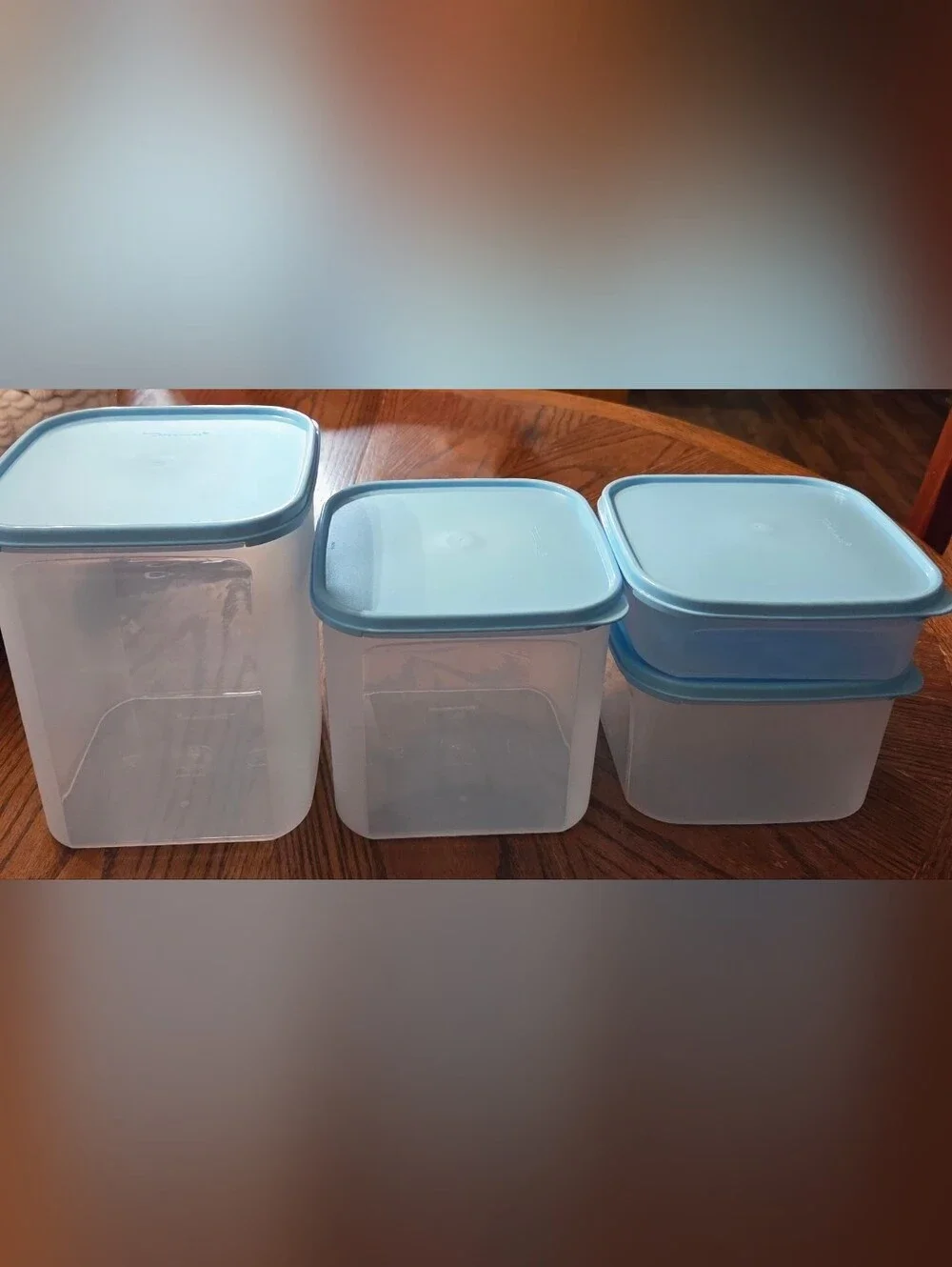Tupperware Modular Mate Square Set/4 Serene Sky Seals NWT